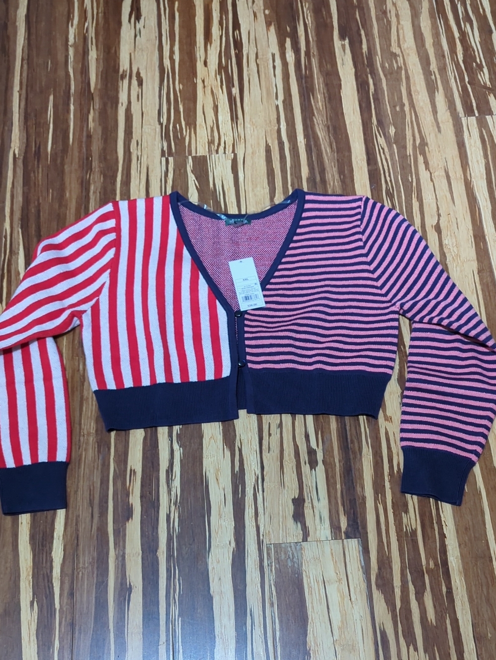 Wild Fable Red, Pink and Navy Striped Cropped Cardigan